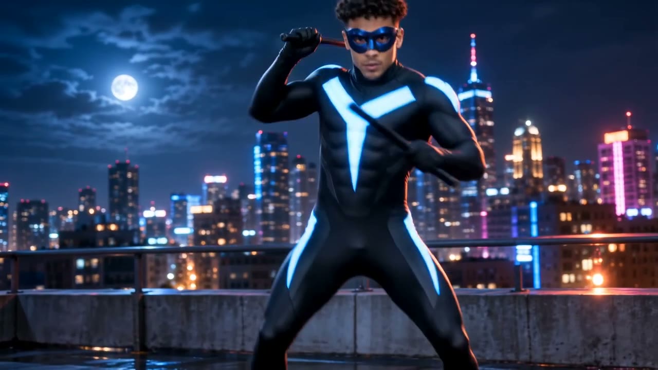 A frame from a Nightwing AI video made on this site